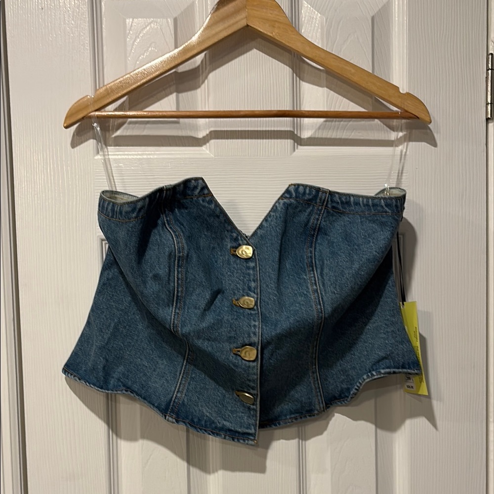 Future Collective Corset Denim Top with Gold Button Accents
